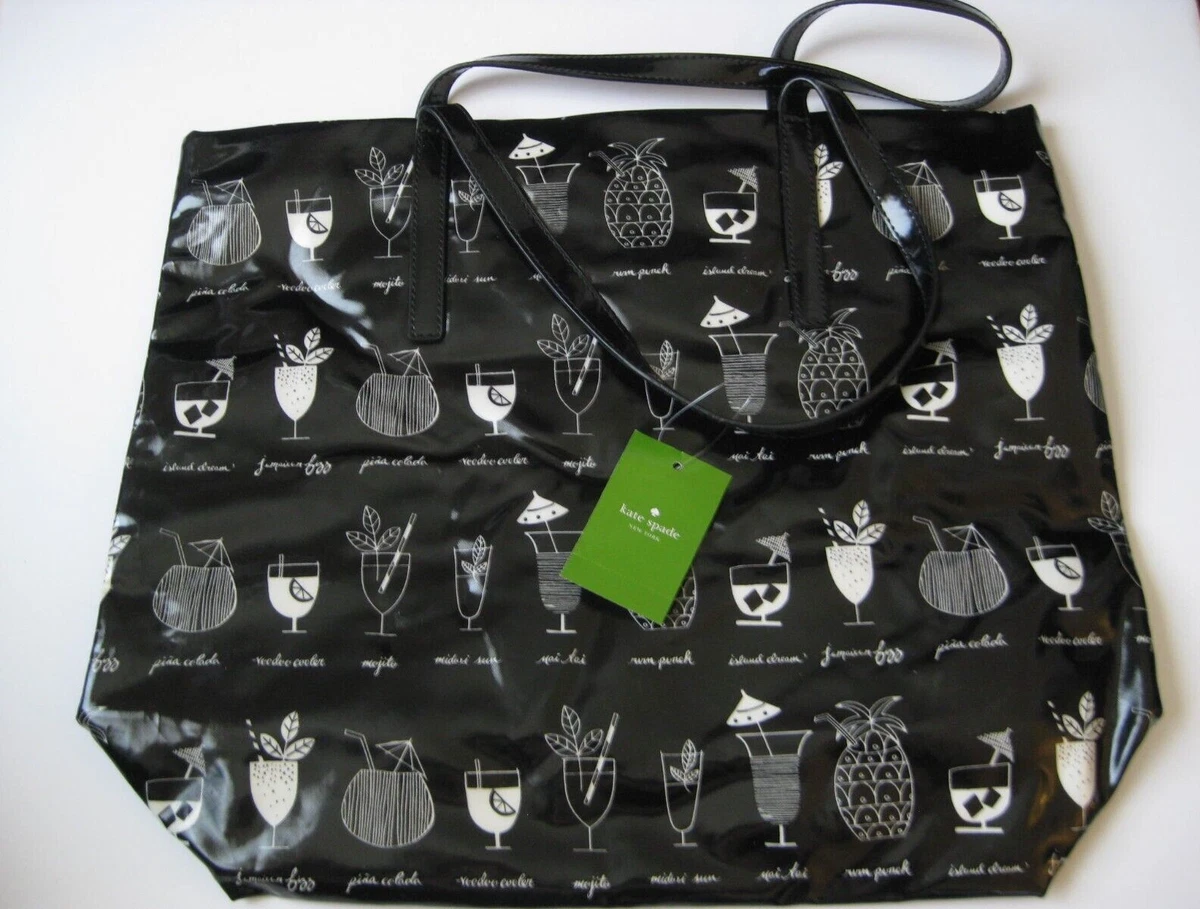 Kate Spade NY Daycation Tiki Cocktails Bon Shopper WKRU1505 Black Foldable Tote