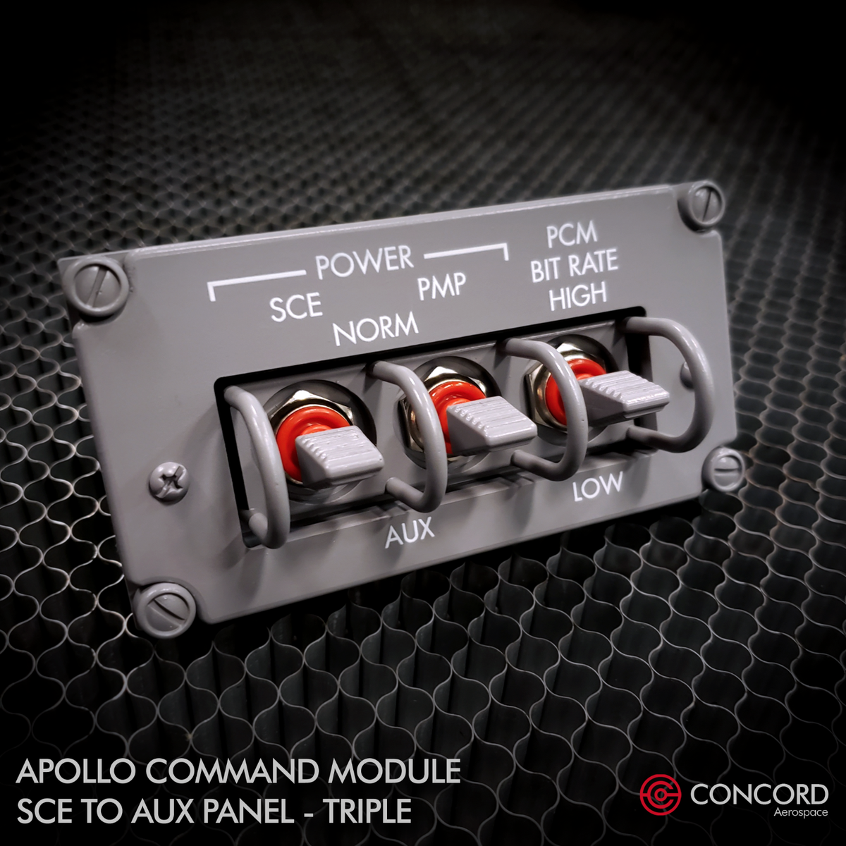 APOLLO COMMAND MODULE TRIPLE SWITCH PANEL - SCE TO AUX REPLICA