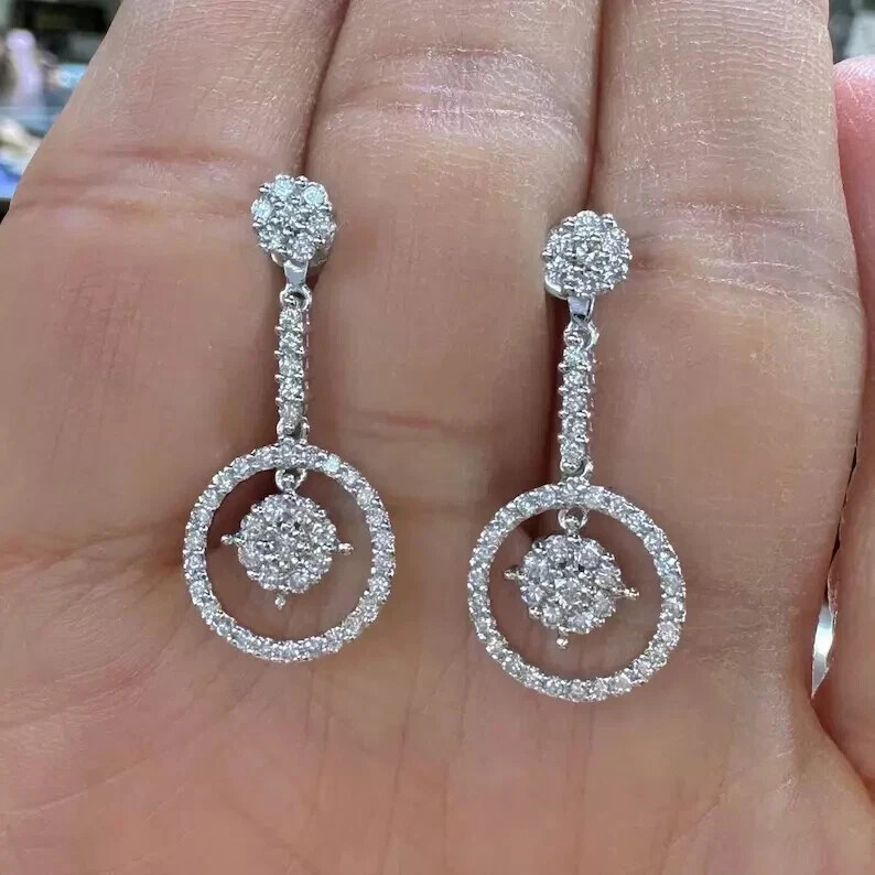 2.20Ct Round Moissanite Dangle Wedding Earrings in 14K White Gold