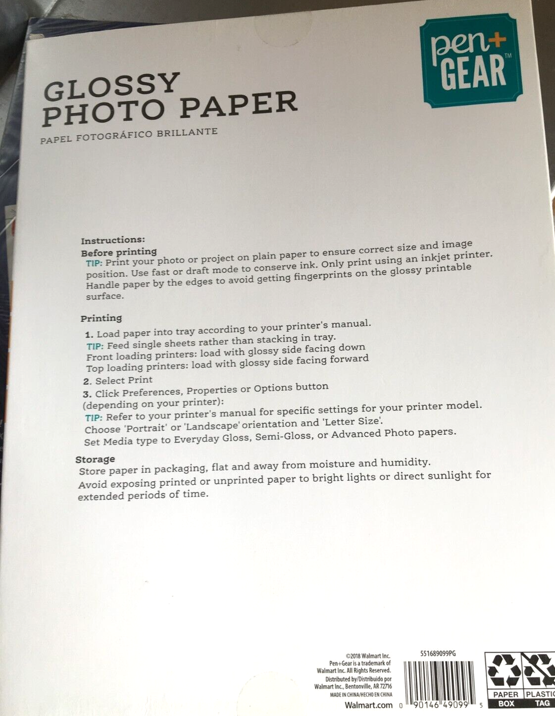 Pen Gear Glossy Photo Paper 50 Sheets 8.5mil Thickness 8.5in X 11in for