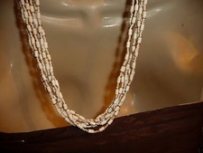  713 vtg costume NECKLACE 6 strands WHITE plastic beads