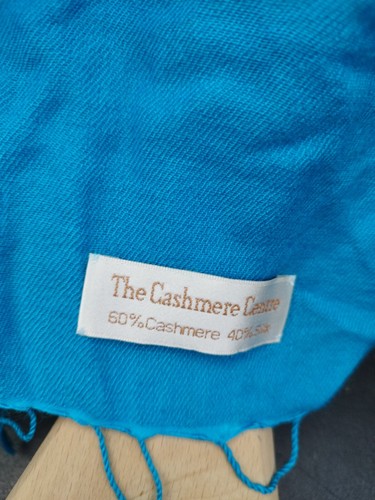 Cashmere Scarf Womens Bright Blue 60% Cashmere 40% Silk - Picture 2 of 4