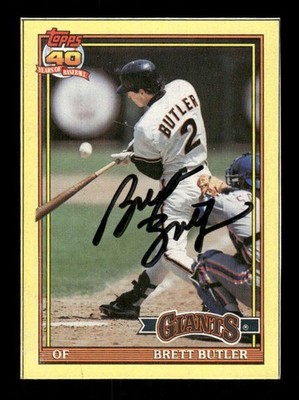 1991 Topps Box Bottom hand cut  #C Brett Butler signed autograph light card stoc