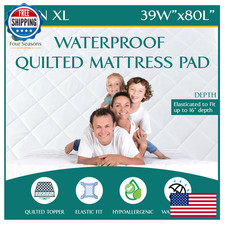 Twin XL Quilted Waterproof Mattress Pad Fitted Pillow Top Hypoallergenic