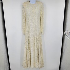 Vintage Carina Off White Lace Beaded Pearl Boho Fairy Long Sleeve Wedding Dress