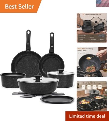 15Pcs Pots and Pans Set Non Stick, Cookware Sets with Detachable Handle, Nons...