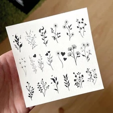 Temporary tattoo sheet Flowers, Flower Tattoos, Floral Tiny Tattoos, Black