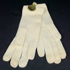 Vintage Ivory Worsted Wool Womens Knit Gloves with Fluff Cuff Medium - New