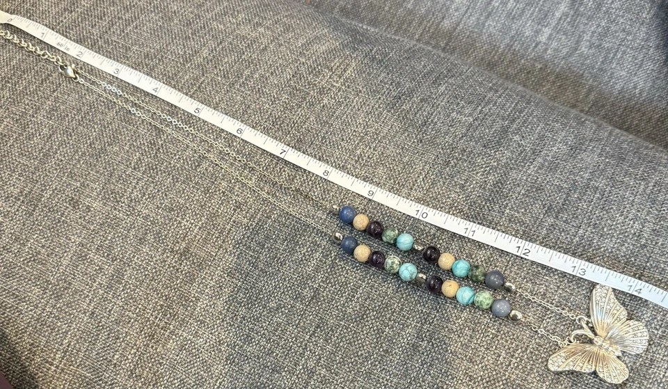 NEW Brighton Solstice Butterly Semiprecious Beaded Stone Silver Long Necklace - Image 4 of 4