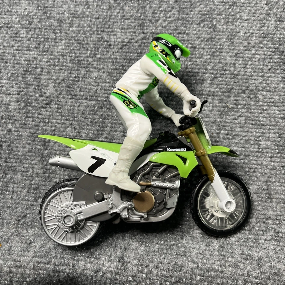 Mattel Motocross James Stewart #7 Super-Cross 2006 Toy KAWASAKI KX KXF Green 6" - Image 3 of 4