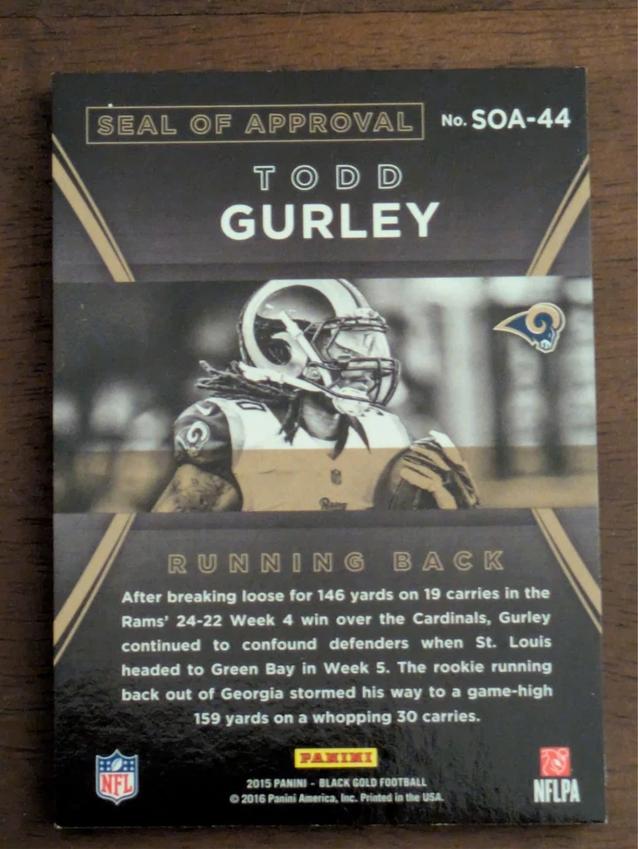 Panini Black Gold 2015 - Sello de aprobación Todd Gurley 3/5 (RC) NFL Shield Foto 2 de 4