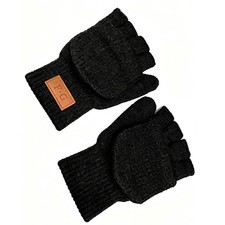 Unisex Wool Convertible Mittens Winter Knitted Fingerless Gloves Non-slip Warm