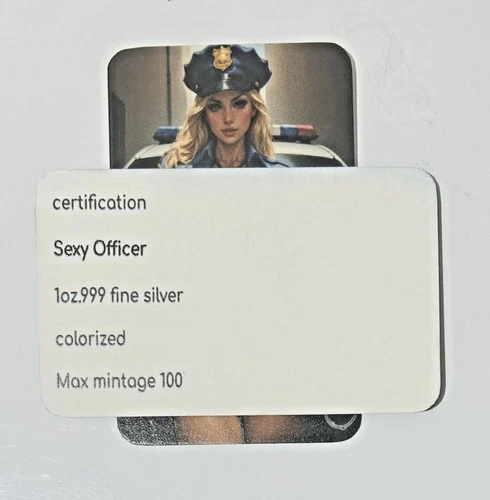 Sexy! Ms. Police Officer 1 Oz .999 Fine Silver Colorized Art Bar +COA 100 Minted