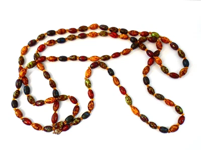 Vintage Agate Glass Stone Bean Bead Necklace Multi- Coloured Necklace (Mar) - Image 1 of 4