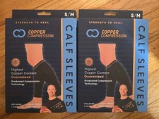 New 2 Pairs of Copper Compression Calf Sleeves Size Small/Med;Unisex 12"-15"