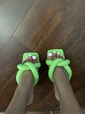 Square Toe Neon Green Sandals 