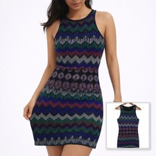 Soprano Sequin Bodycon Mini Dress Chevron Party Glam Multicolor M