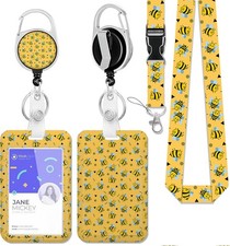 Honey Bees Lanyards for Id Badges,Cute Honeybee Badge Reel Heavy Duty with Ca