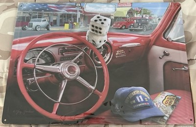 Route 66 Vintage Car Metal Wall Art   Classic Car Dashboard Poster Retro Decor