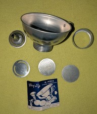 Vtg 1950s Busy Liz Bee Aluminum Canning Funnel Strainer Set Mirro Attachments