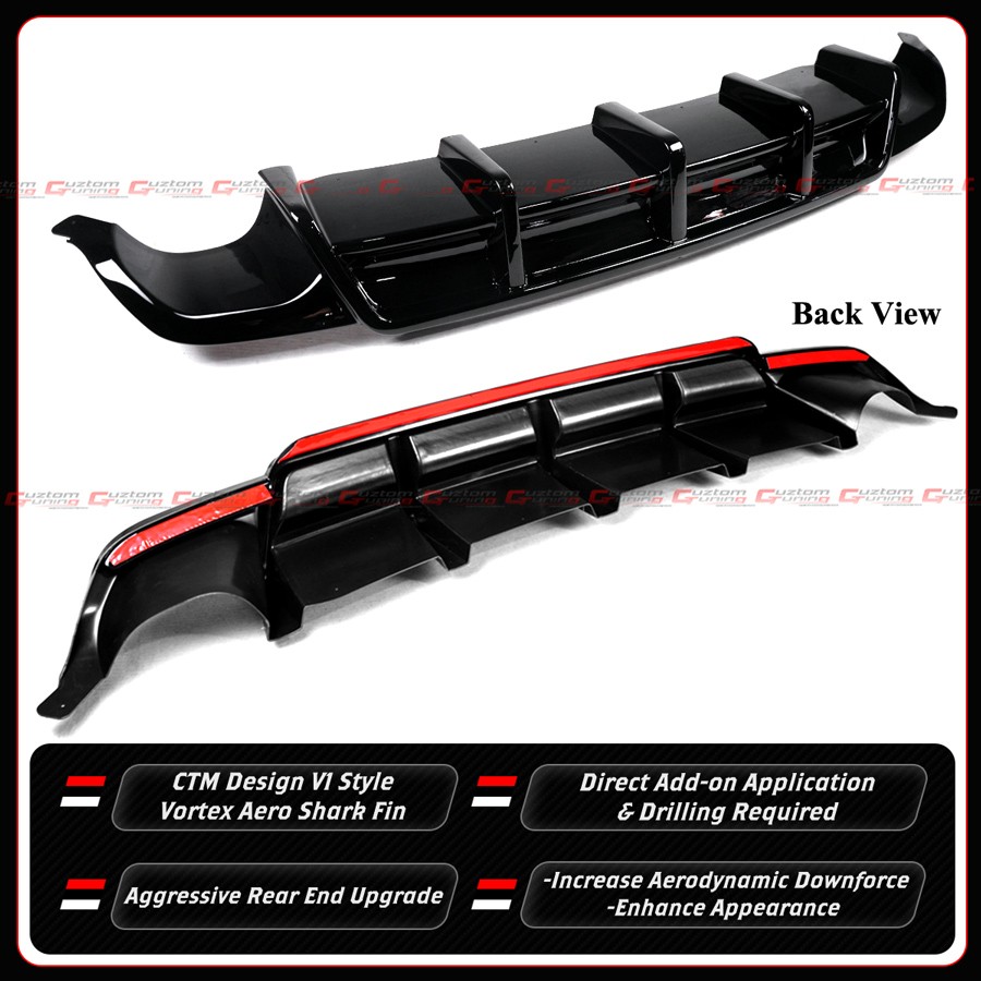 For 21-25 Lexus IS300 IS350 CTM V1 Gloss Black Rear Diffuser + Corner ...