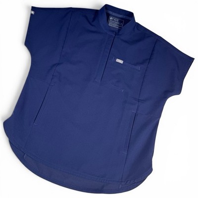 FIGS Montex Relaxed Scrub Top Women s Medium Navy Blue Mock Neck FIONx Stretch