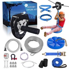 Zip Line Kit 120ft 150ft for Kids Adults Up to 380lb   Removable Lion Trolley...