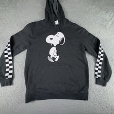 Peanuts Snoopy Hoodie Adult Small Black Graphic Sweatshirt Checkered Arms