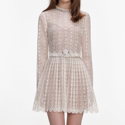 self portrait CREAM ORGANZA LACE MINI DRESS $685 Size US 8 UK 12