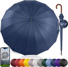 Large Umbrella for 2 Persons Navy Blue 54 Inch Windproof Auto Open Wooden
