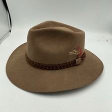 Outback 100 Wool Felt Western Fedora Hat Size L Brown Braided Band USA Feather