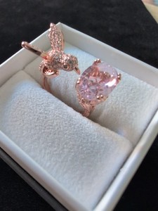 Unique Custom Sterling Sz 8(+) 925 Hummingbird Rare 5ct Alaskan Pink Love Quartz