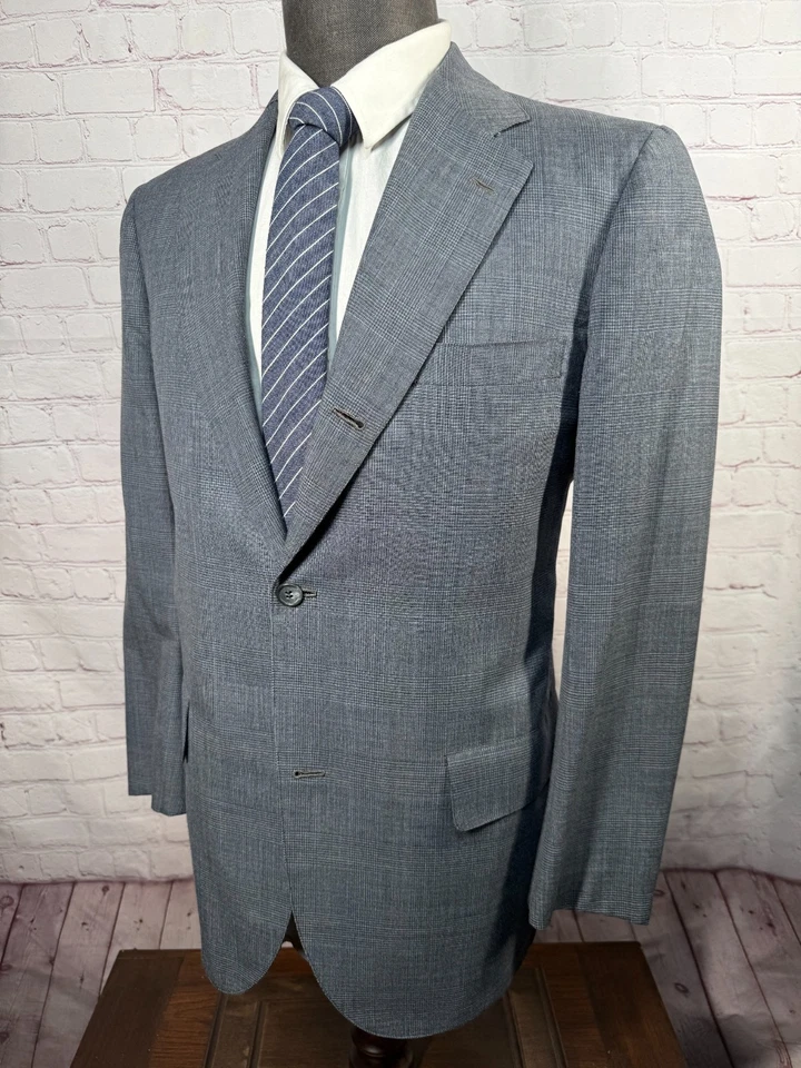 BROOKS BROTHERS Mens Blue GLEN CHECK Wool Sport Coat Blazer Jacket SIZE 38S - Image 2 of 4