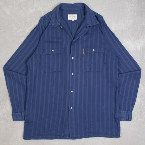Armani Vintage Striped Lightweight Shirt Large Men's 1990s Blue Americana