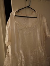 Size XXL Large with White Satin and Lace Full Length Gown V Necked with Lace