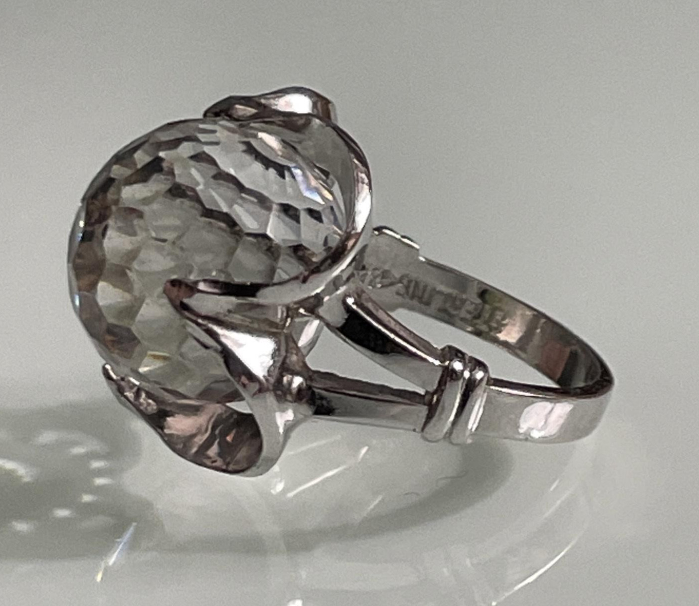 925 Watermelon Rhinestone Ring Size 4.75 Sterlin Silver Statement Cocktail Disco