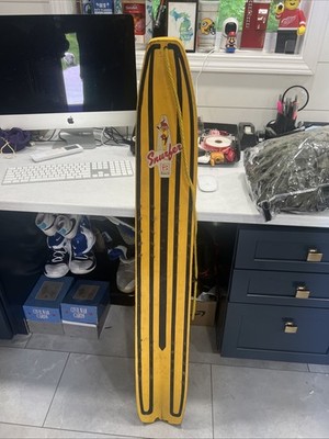 VINTAGE 1960's BRUNSWICK Wood SNURFER SNOWBOARD Yellow Black 48in X 7in 