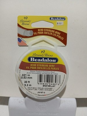 Beadalon 19 Strand Bead Stringing Wire Stainless Steel .021 in/0.53mm Bright 30'