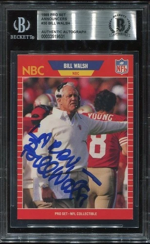 SAN FRANCISCO 49ers HOF BILL WALSH signed auto 1989 PRO SET CARD BECKETT (BAS)