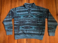 Ariat Aztec Pullover Sweatshirt Men Large Teal Black 1/4 Button Western