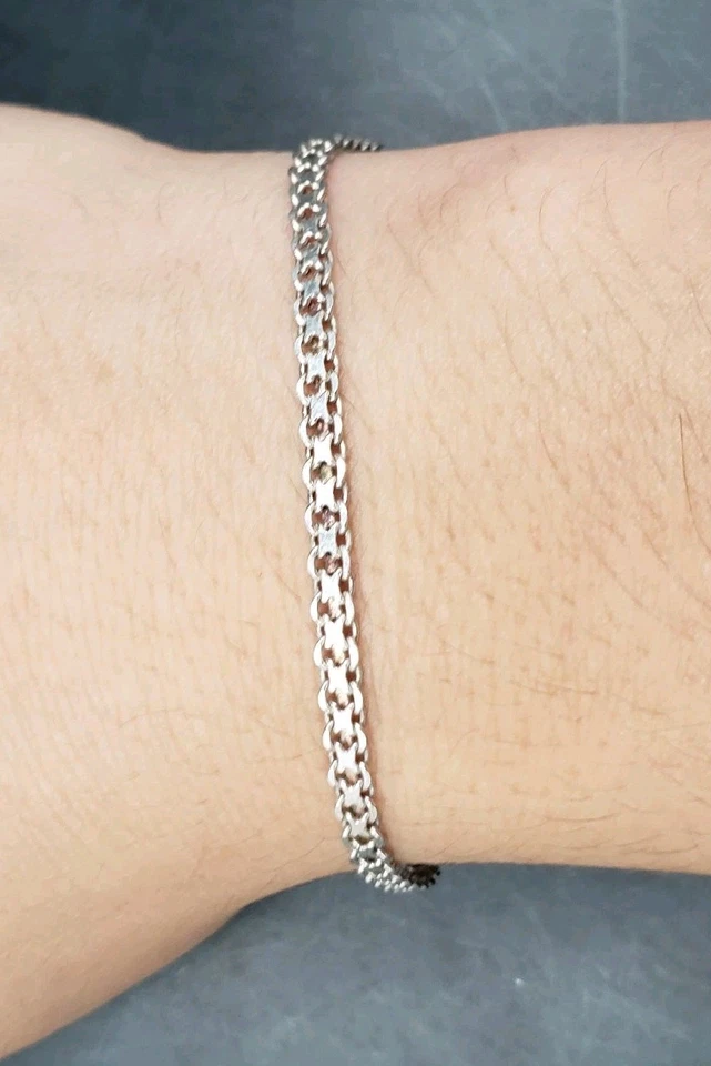 Pulsera de eslabones planos vintage de plata de ley 925 Italia Bismark de 7" de largo 3,2 gramos  Foto 2 de 4
