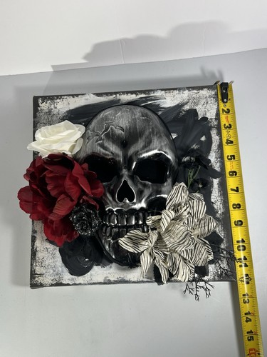 Arte de pared de calavera gótica con flores - Decoración 3D mixta - Negro, rojo y blanco D - Imagen 16 de 16