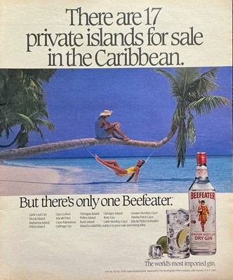 1989 Beefeater Gin Print Ad Caribbean Private Island Vintage Bar Decor