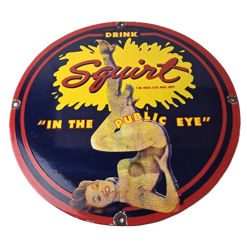 Vintage Squirt Porcelain Sign - Soda Beverage Drink Gas Station Ad Sign