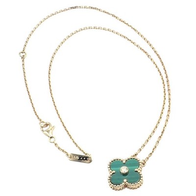 Van Cleef & Arpels Diamond 18k Vintage Alhambra Malachite Holiday 2013 Necklace