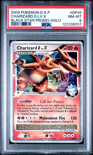 2009 POKEMON DIAMOND & PEARL BLACK STAR PROMO HOLO #DP45 CHARIZARD G LV.X PSA 8