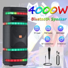 4000W Dual 8" Portable Bluetooth Speaker Heavy Bass DJ Party Sound System W/ Mic