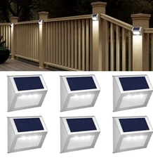 6 Pack white light Solar Outdoor Fence Lights Deck Lights Waterproof Yardpatio