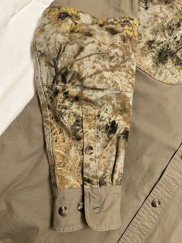 Cabelas Men’s L Shooting Hunting Tan Camo Long Sleeve Button Down shirt cotton - Picture 20 of 24