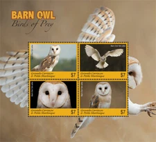 Grenadines 2018 - Barn Owl, Birds of Prey - Sheet of 4 Stamps - Scott 2998 - MNH